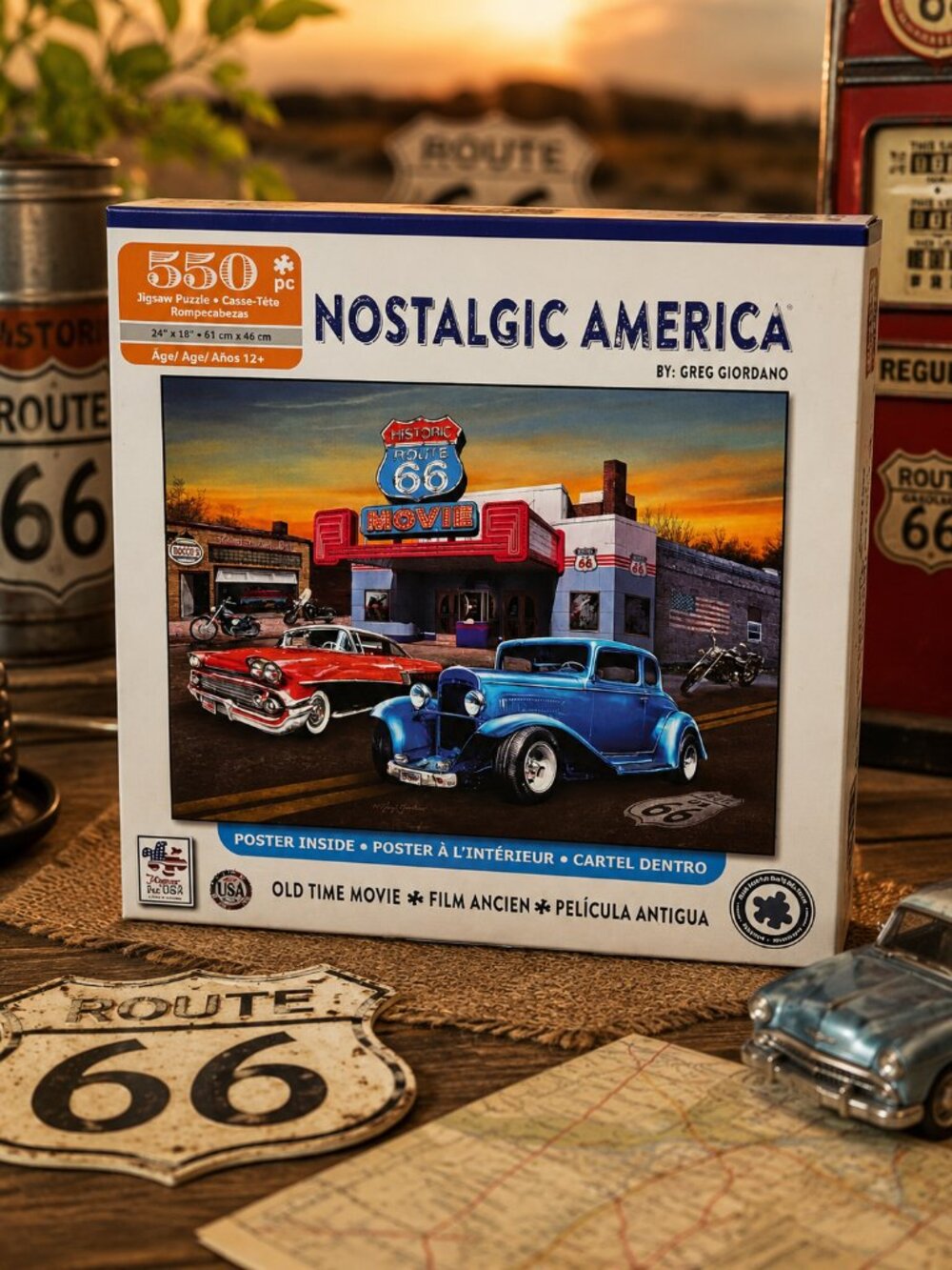Nostalgic America Route 66 “Old Time Movie” 550 Pc Puzzle Greg Giordano